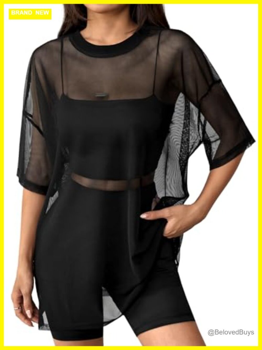 Sheer Mesh Oversized T-Shirt Short Sleeve See Through Tee